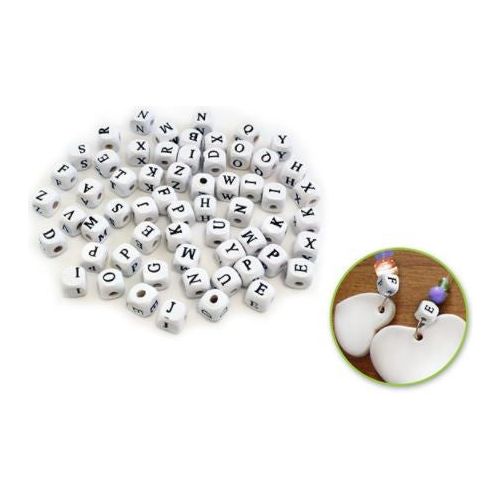 Letter Wood Beads White 10mm 60/pk (closeout)