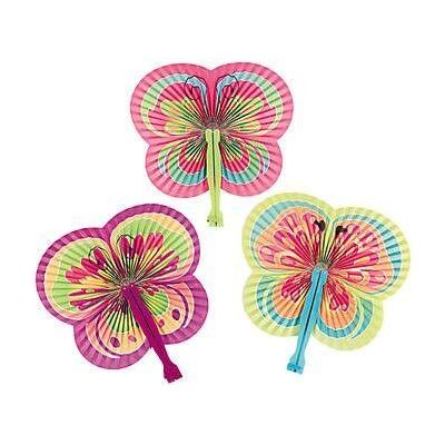 Paper Colorful Butterfly-Shaped Folding Fans 12/pk
