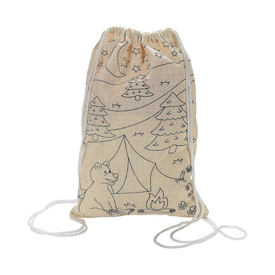 Color Your Own Medium Camp Canvas Drawstring Bags, 10" x 15"  - 12/pk