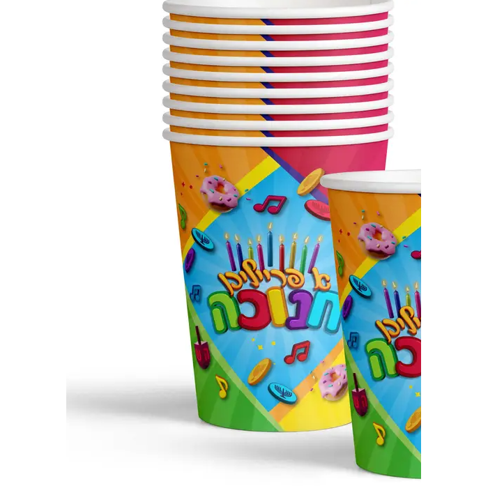 Chanukah cups 9oz Yiddish Design 10pk