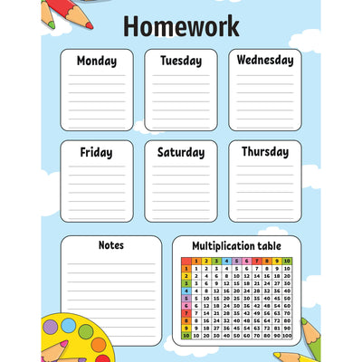 Homework sheet - sky with multiplication table 8.5" x 11" 12/pk