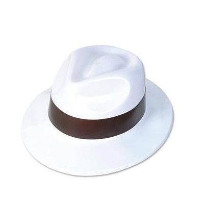 White Gangster Hat With Band 12/pk