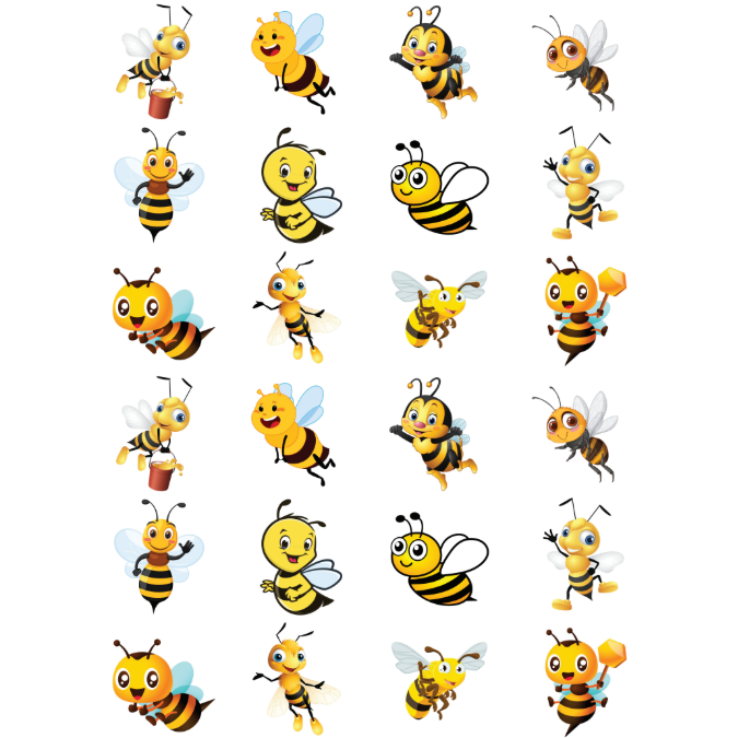 Happy Bees Stickers 1" 25mm Color Print 10/pk