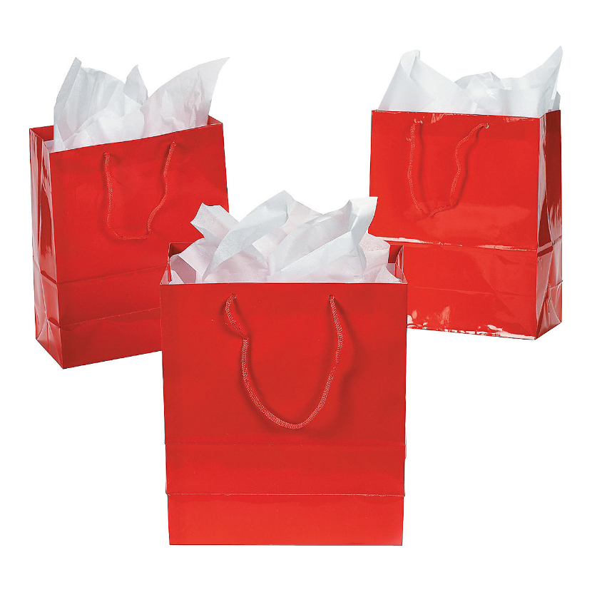 Medium Gift Bags Red 7.5" x 3.5" x 9" 12/pk