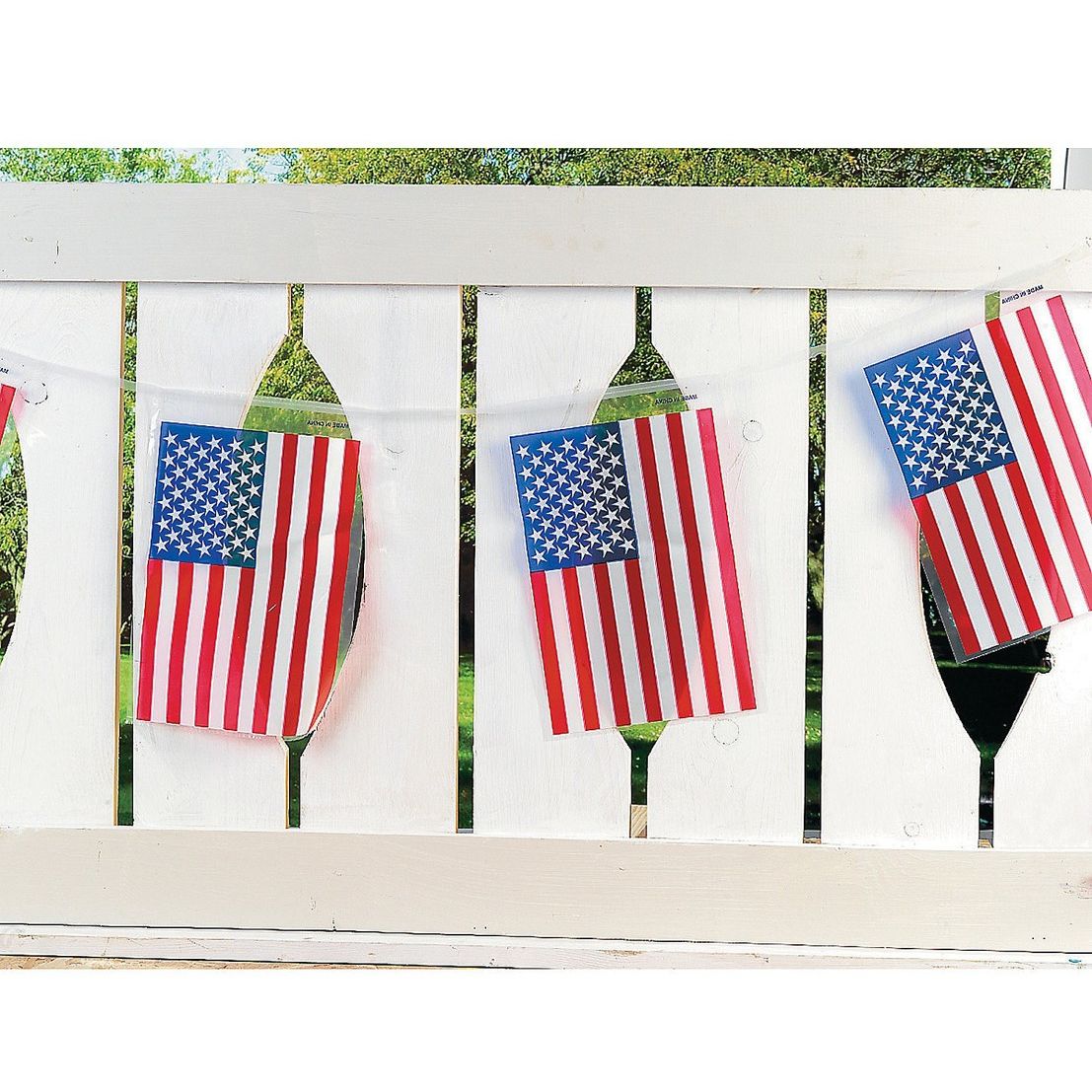 Plastic Line of American Flags  8" x 12", 15 ft.