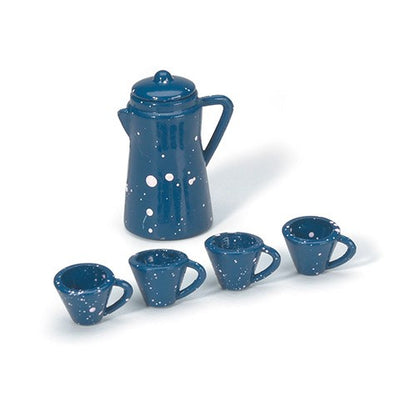 Coffee Pot with Cups Blue Assorted Sizes 5/pk