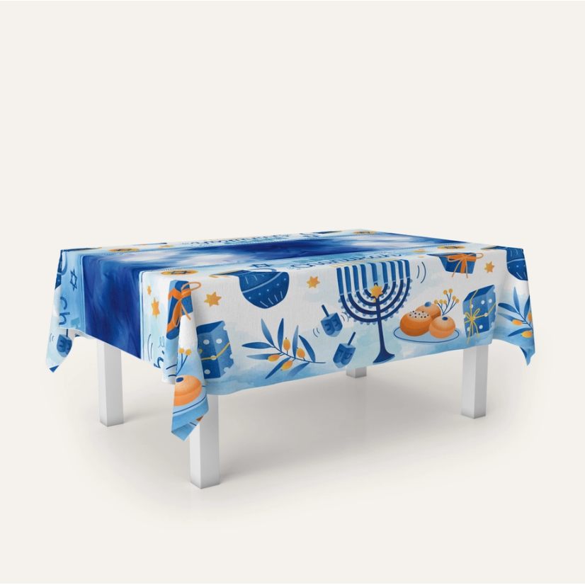 Chanukah Table Cloth - Blue Design 55" x 92"