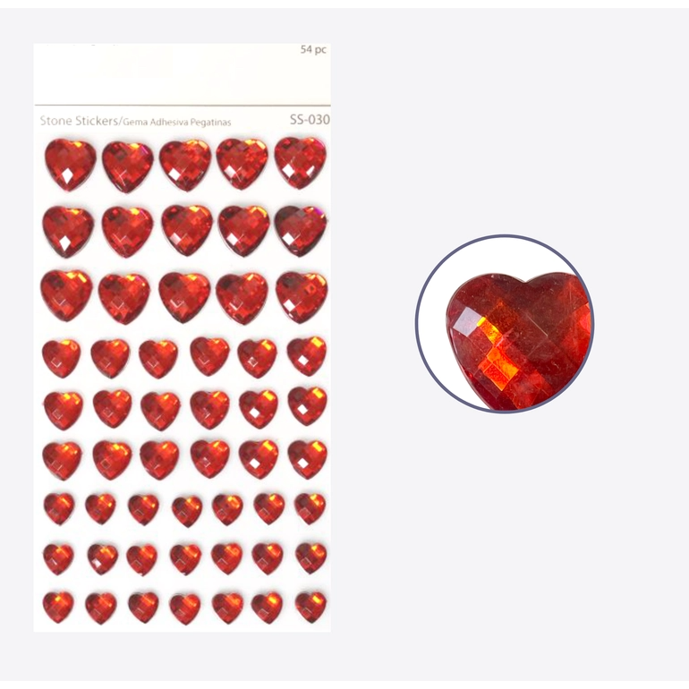 Adhesive Rhinestone Heart Red 54/pk