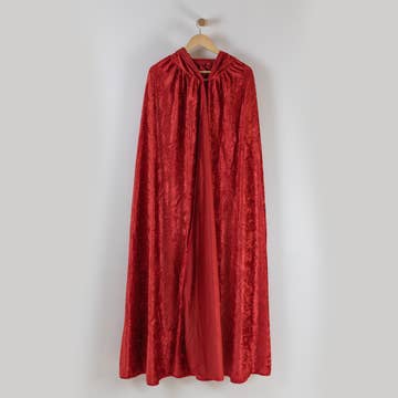 Adult Hooded Cloak Crushed Velour Medieval Hooded Cape (Red) 56" Long