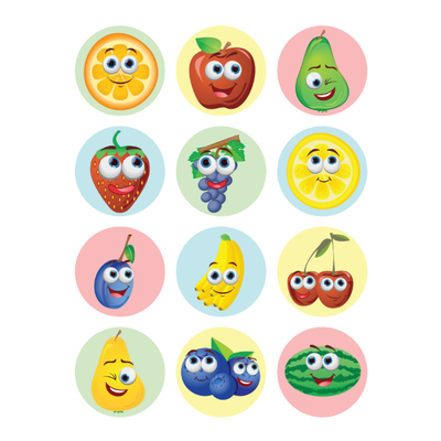 Stickers Fruit Smiley Face 1 1/4" 32mm Color Print 10/pk