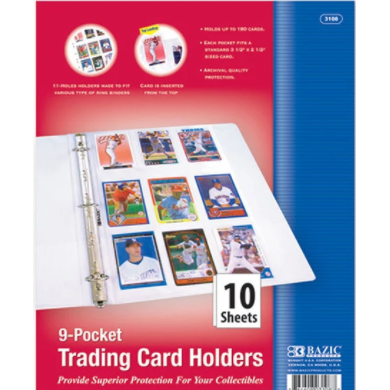 Top Loading 9-Pockets Sheet Protector Sports Card Holder (10/Pack)