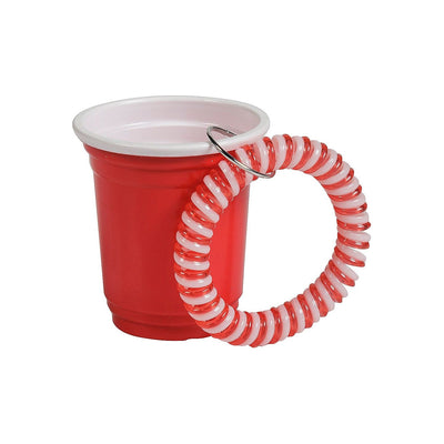 2" Red Plastic Cup with Red & White Wrist Coil Keychains - 12 Pc.