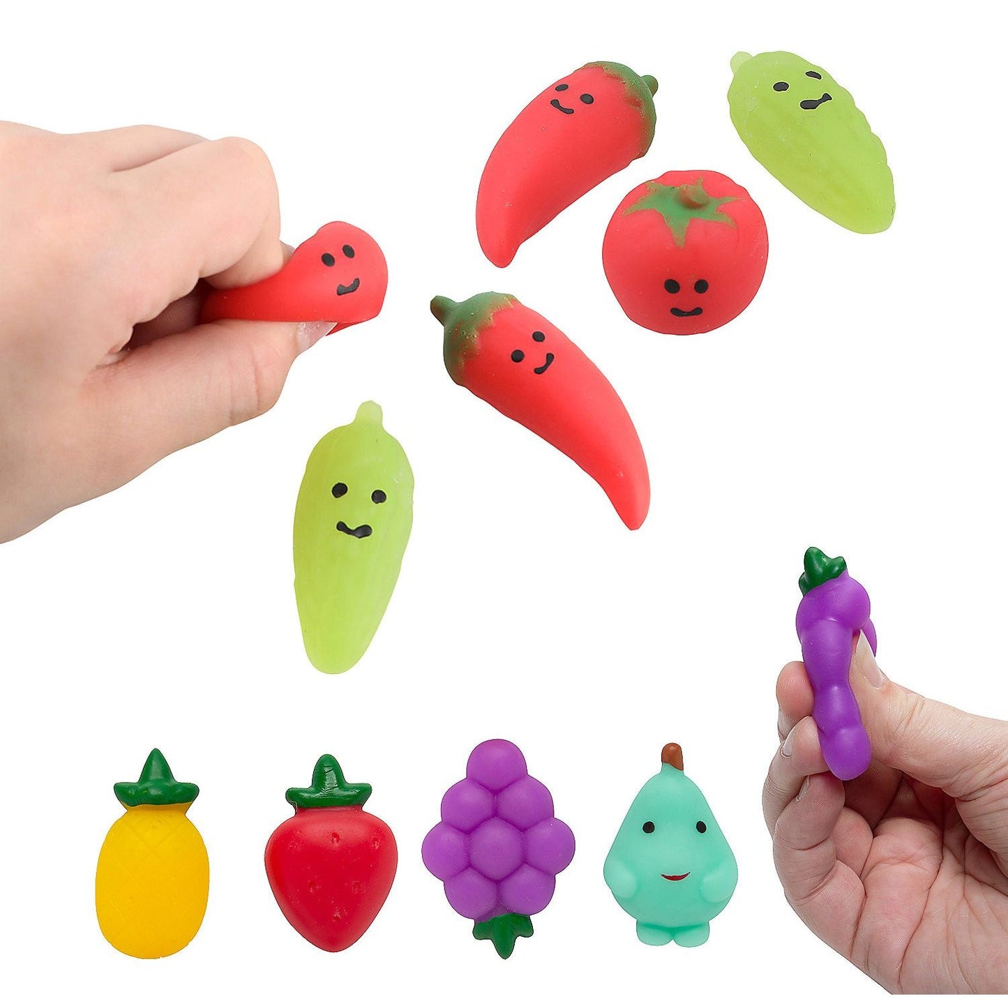 Bulk Mini Fruit & Vegetable Mochi Squishies Assortment 1 1/2"-2 1/2" 4 dz/pk