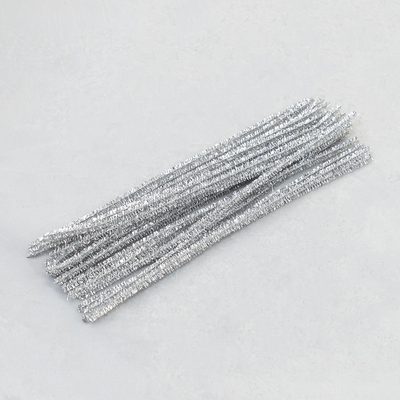 Chenille Tinsel Stems Silver 12" 25/pk