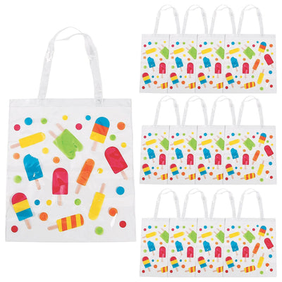 15" x 17" Large Ice Pop Party Vinyl Tote Bags - 12 Pc.