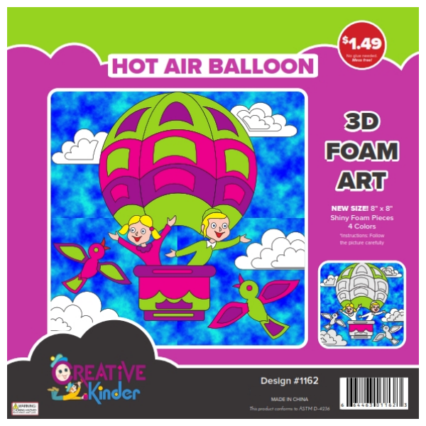 Hot Air Balloon 3D Foam Art Kit, 4 Colors, 8" x 8"