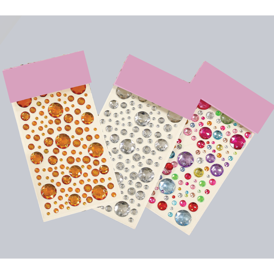 Adhesive Rhinestone Round Silver Assorted Sizes 120/pk