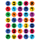 Alef Bais Dot Stickers 3/4" Colorful Background Black Letters 19mm Color Print 10/pk