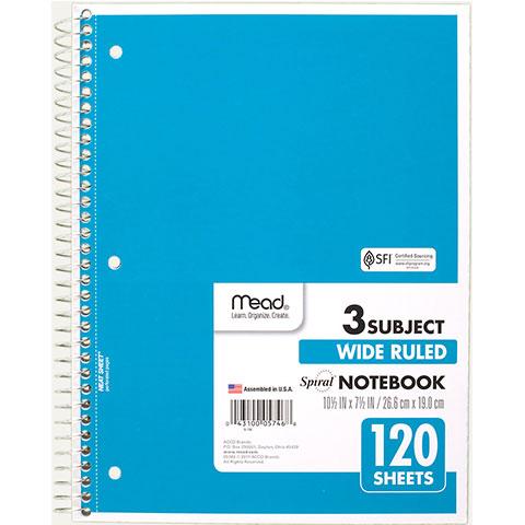 Mead Notebook Spiral 5 Subject Wide Ruled