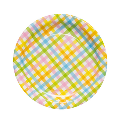 Pastel Gingham Paper Dinner Plates 8/pk