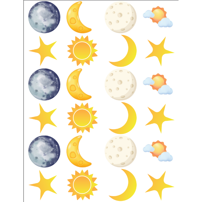 Sun, Moon, Stars Sticker Round 25mm Clear 10/pk