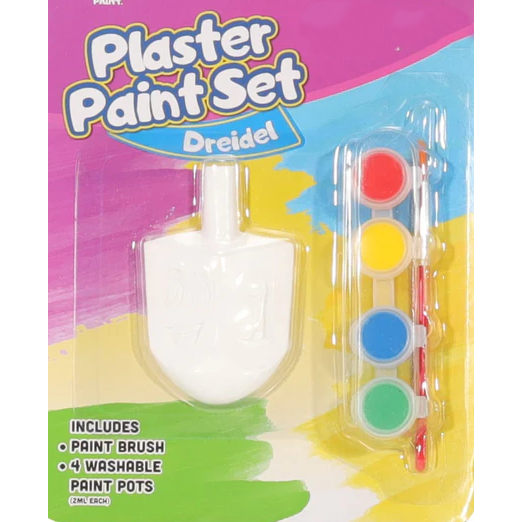 Plaster Paint Set Dreidel with Paintbrush and 4 Washable Paint Pots