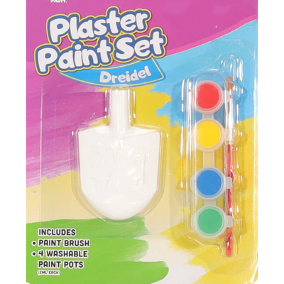 Plaster Paint Set Dreidel with Paintbrush and 4 Washable Paint Pots
