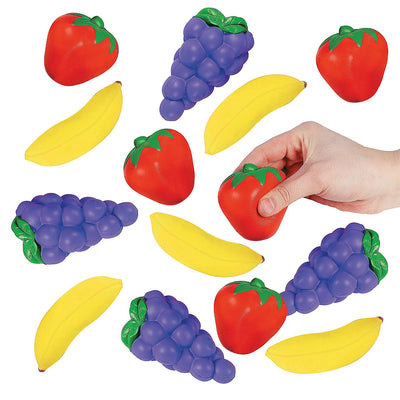 Bulk Fruits Stress Toys Assorted 2 1/4" – 4 1/4" 24/pk
