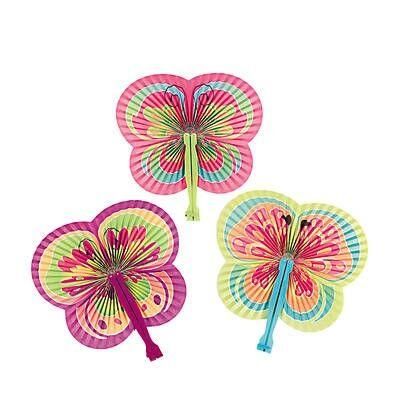 Paper Colorful Butterfly-Shaped Folding Fans 12/pk