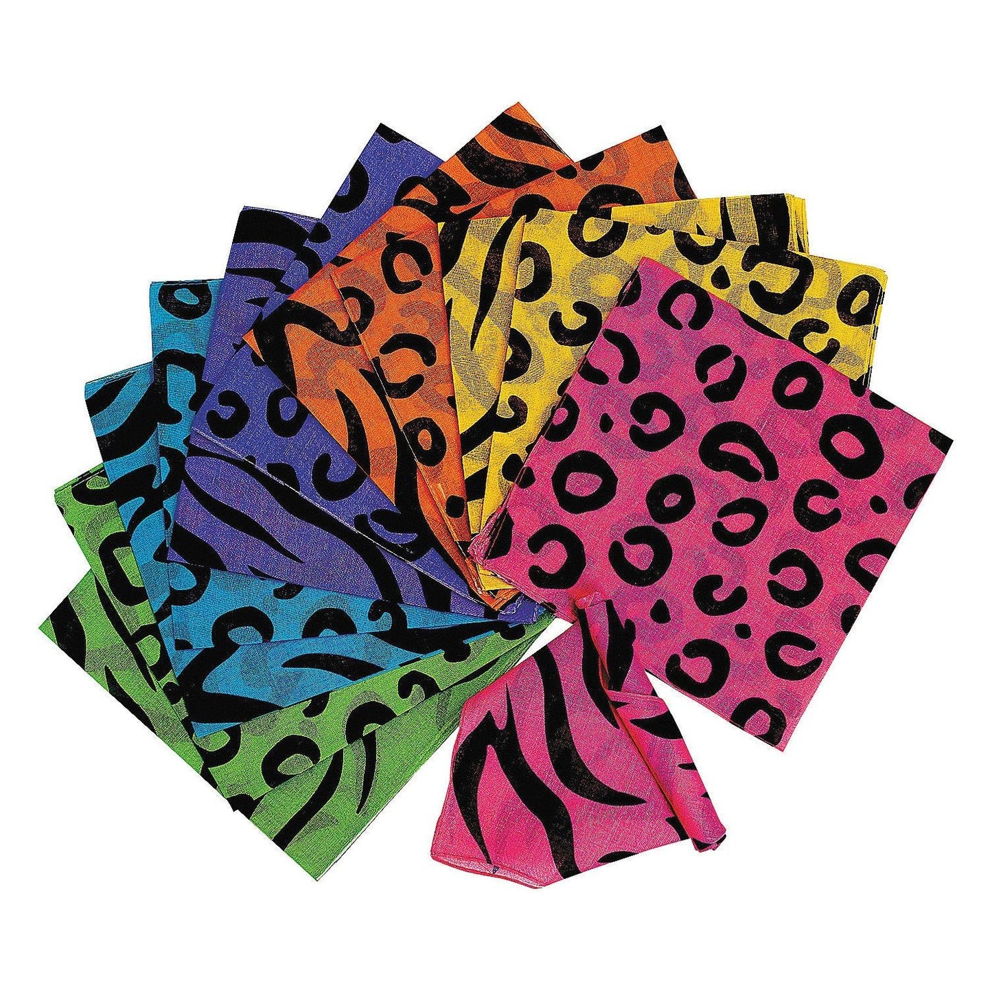 Neon Animal Print Bandanas, Assorted, 20", 12/pk