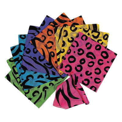 Neon Animal Print Bandanas, Assorted, 20", 12/pk