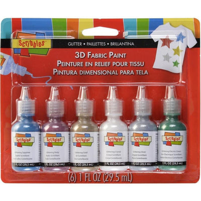 Scribbles 3D Fabric Paints 1oz 6/Pkg Glitter