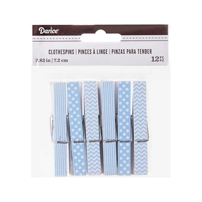 Decor. Lt. Blue Print. Clothespins:2.75",12 pcs.