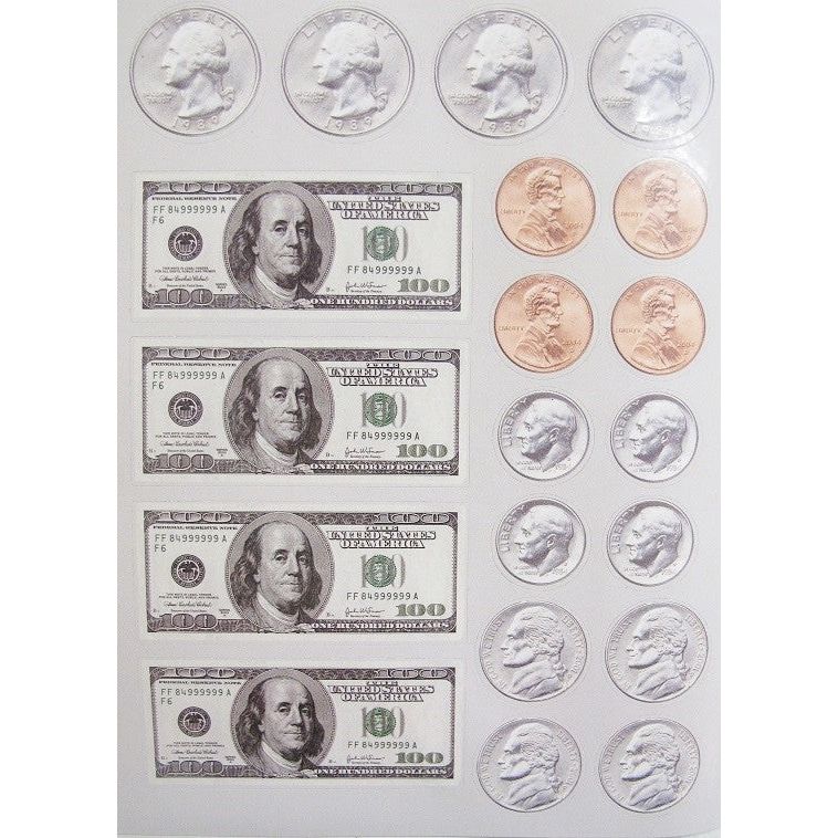 Money Bill & Coin Sticker .5"-1.5" (6 Sheets)