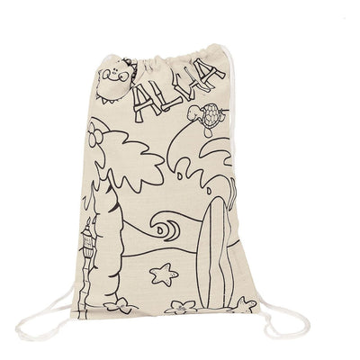 Color Your Own Tropical Canvas Drawstring Bags, 9" x 14" - 12/pk