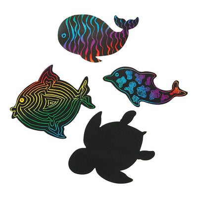 Magic Color Scratch Sea Life Shapes, Assorted,  5" x 2 1/2" - 4 1/2", 24/pk