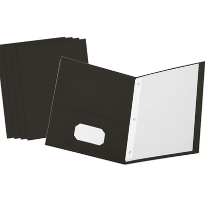 2 pocket folder paper with 3 pronged Black 25/pk