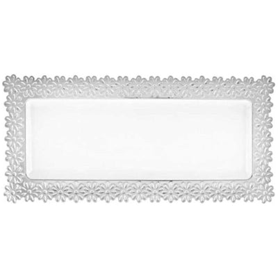 White Oblong Flower Design Tray 15.5" x 8.5" 2/pk