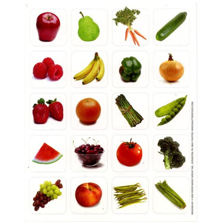 Fruits & Vegetables Theme Stickers 1" 120/pk