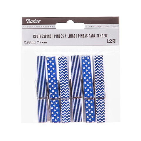 Decor. Navy Printed Clothespins:2.75", 12 pcs. (Discontinued)