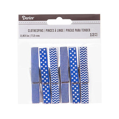 Decor. Navy Printed Clothespins:2.75", 12 pcs. (Discontinued)