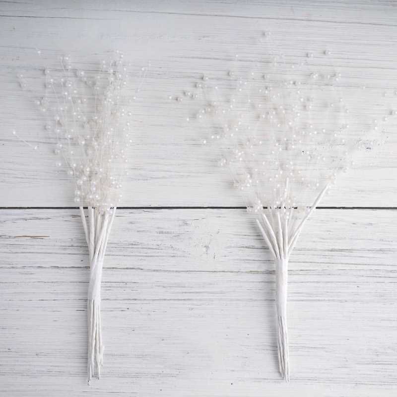 White Pearl Beads Wire Stems 144/pcs.