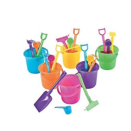 Colorful Mini Beach Playsets Tools, 2 3/4" - 6 1/4"; bucket, 3" x 3 1/4" 12/sets
