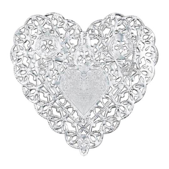 Paper Heart Doilies (Silver, 4", 12 Pack)