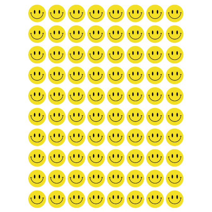 Yellow Smiley Stickers 1/2" Round 13mm Color Print 10/pk