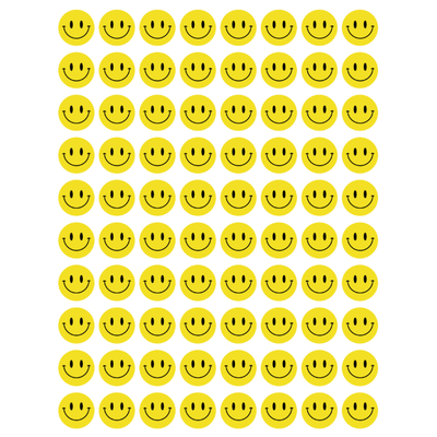 Yellow Smiley Stickers 1/2" Round 13mm Color Print 10/pk