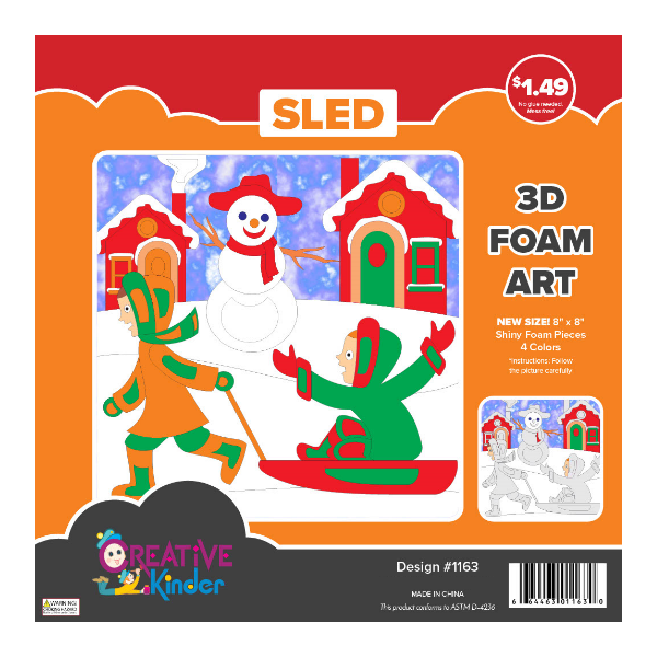 Winter Snow Theme Foam Art, 4 Colors, 8"x8"