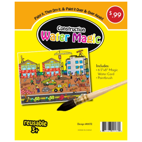 Construction Themed Water Magic Kit, Paintbrush, 6.5"x8" Magic Card