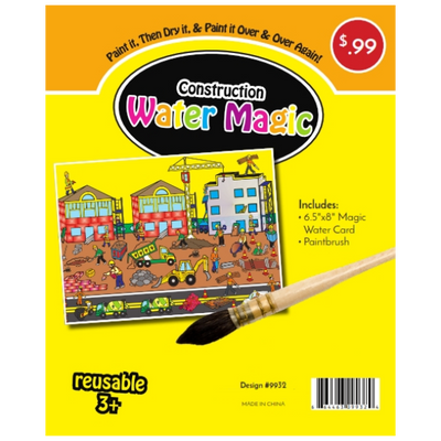 Construction Themed Water Magic Kit, Paintbrush, 6.5"x8" Magic Card