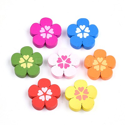 Flower Wood Beads Assorted 20mm Wide, 5mm Thick, Hole 2mm. 50/pcs (closeout)